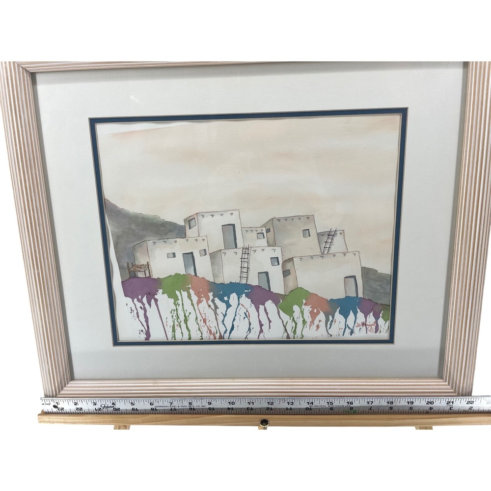 Signed Original Watercolor Painting Framed Southwest Adobe Village Art 1995 - Picture 11 of 16